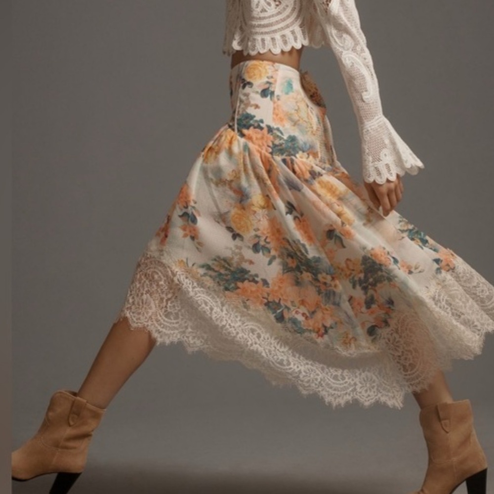 NWT Anthropologie lace trim floral skirt XL